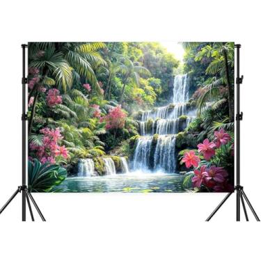 Imagem de Pano de fundo de cachoeira natural de 3,5 x 2,5 m, jardim, montanha, rochas, selva, montanha, paisagem, paisagem, cascata, cenário fotográfico, para viagens ao ar livre, adultos, adereços de estúdio