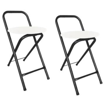 Imagem de Kit 2 Bancos Banqueta Dobrável Baixa Assento Estofado Redondo - Movera