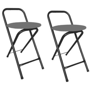 Imagem de Kit 2 Bancos Banqueta Dobrável Baixa Assento Estofado Redondo - Movera