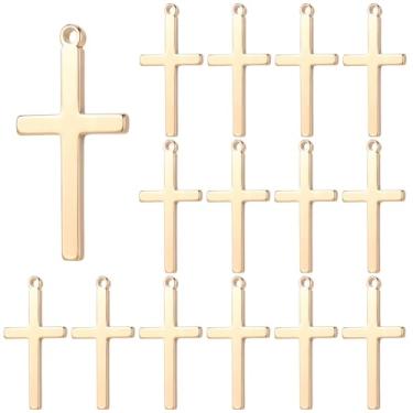 Imagem de Beebeecraft 1 caixa, 20 peças, pingentes cruzados, latão banhado a ouro 18 K, crucifixo cristão, para fazer joias, pulseira, colar com pingente, artesanato, faça você mesmo