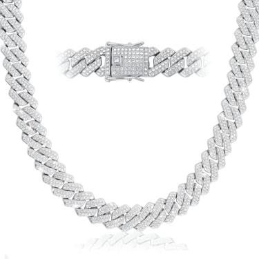 Imagem de APaztip Corrente masculina de elos cubanos de aço inoxidável 61 cm - corrente grossa gelada para mulheres e corrente de elos cubanos Miami com corte diamante brilhante para homens - Joias hip hop