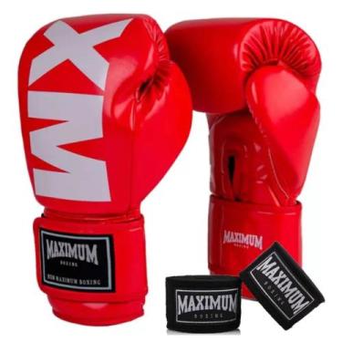 Imagem de Kit Luva Mxm Red Muay Thai Boxe Maximum + Bandagem Black 3m, 10oz