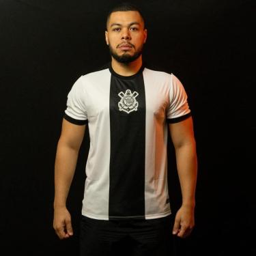 Imagem de Camiseta Corinthians Gola Careca Faixa 32082 Branca/Preto-Masculino
