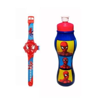Imagem de Kit 1 Relógio Digita Projetor Homem Aranha + 1 Garrafa Spider Man 450m