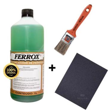 Imagem de Kit Neutralizador Remove Ferrugem Ferrox 1 Litro + Pincel + Lixa
