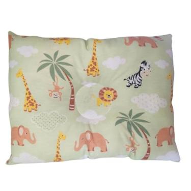Imagem de Travesseiro Anatômico para Bebê Safari, Fibra Siliconada Hipoalergênica, 27x37cm, Estampa de Animais, para Berço e Carrinho (Verde Bebê)