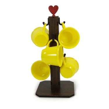 Imagem de Pedestal Porta Xícaras com 6 Xícaras de Acrílico 85ml – Ideal para Café, Chá e Decoração Doméstica, Organizador Prático para Cozinha (Amarelo)