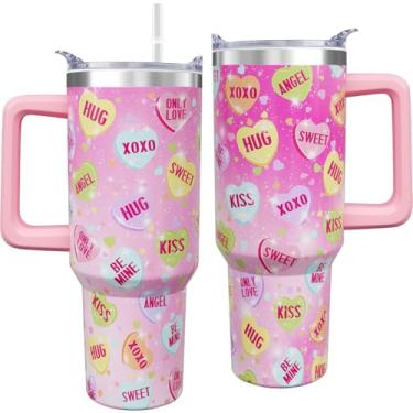 Imagem de ZORKET Copo de Dia dos Namorados de 1,134 g com tampa e canudo - Copo de coração doce para dia dos namorados, copo de água, café, copo de viagem, presentes para sua namorada, esposa, mulheres, rosa