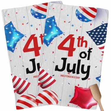 Imagem de Conjunto de 2 toalhas de cozinha de 4 de julho com bandeira americana e panos de prato com balão de grão de madeira, toalhas de mão macias e absorventes toalhas de chá para secar pratos, cozinha