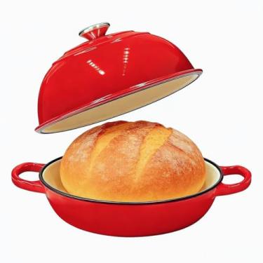 Imagem de Panela de forno holandês de ferro fundido esmaltado com tampa – Forno holandês para assar pão de fermento, 6 litros, vermelho