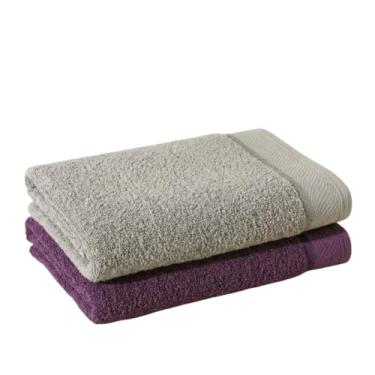 Imagem de Kit 2 Toalha de Banhão Eleganz 100% Algodão 500g/m² Super Macia, Alta Absorção, Tamanho Grande 72x150cm (Cinza - Purpura)