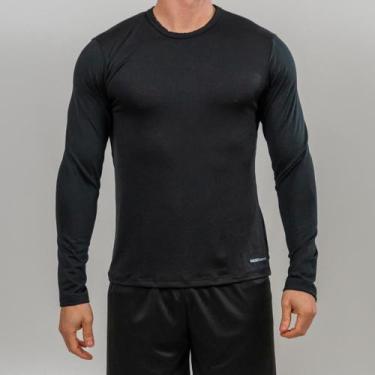 Imagem de Camiseta Masculina Peluciada Preta Térmica Lisa Blusa pra Inverno e Fr