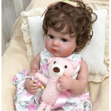 Imagem de Bebê Reborn Boneca de Silicone Menina Realista 48cm Olhos Azuis