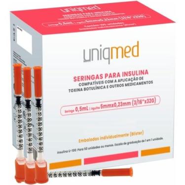 Imagem de Seringas para Insulina Uniqmed 0.5mL Agulha 5mmx0.23mm - Caixa com 100 unidades (Blister individual)