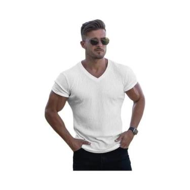 Imagem de Camiseta Casual Masculina De Verão Com Decote Em V E Manga Curta Em Co
