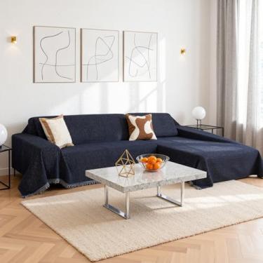 Imagem de MEETSKY Capas de sofá seccionais laváveis, 2 capas de sofá em forma de L, capa de sofá para 2 almofadas, protetor de móveis multiuso para animais de estimação (180 x 259 cm + 180 x 299 cm, azul