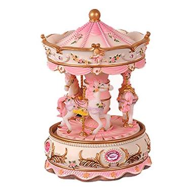 Imagem de pcagfaajmh Caixa de música colecionável caixa de música sonhadora para carrossel 3 cavalos caixa musical clássica presente de aniversário para crianças meninas amigas (cor: Tamanho da cor da imagem