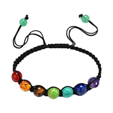 Imagem de Pulseira De 7 Chakras Com Pedras Naturais E Corda Preta Para Yoga, Rei