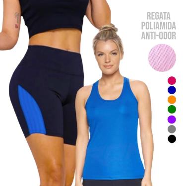 Imagem de Camiseta Regata Dry MALHA FRIA POLIAMIDA + Short Leg Legging REDINHA Conjunto Fitness 549-Feminino