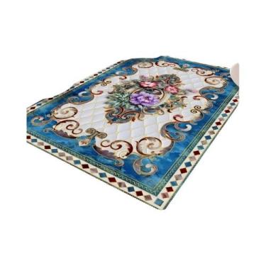 Imagem de Tapete Floral Grande Antiderrapante, Macio E Luxuoso Para Sala De Esta
