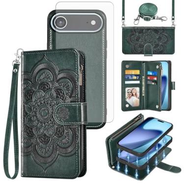 Imagem de Asuwish Capa de celular para iPhone 17 Air 6,5 polegadas com zíper carteira destacável com protetor de tela de vidro temperado alça transversal porta-cartão flor i Phone17 i17 17Air mulheres homens