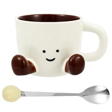 Imagem de Xícara de chá com pés de 350 ml, caneca de água divertida e fofa xícaras de café de cerâmica exclusivas, canecas de café engraçadas com colher para escritório, casa, bebidas quentes e frias (rosa)