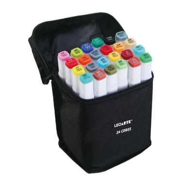 Imagem de Kit Marcador Artístico Duas Pontas Com Estojo Zíper Leonora 24 Cores