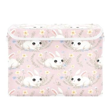 Imagem de Burbuja Caixa de armazenamento de coelhos com tampa e alças, caixa de armazenamento grande dobrável para prateleiras armário quarto escritório organizador