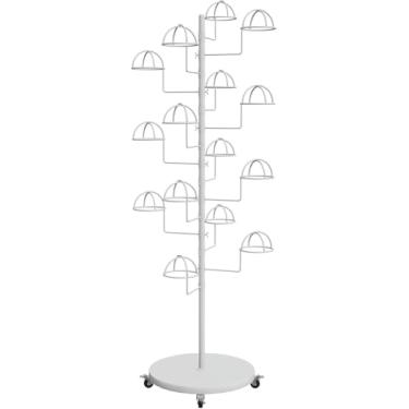Imagem de Organizador de chapéu móvel com rodas – suporte de exibição de chapéu de cowboy multicamadas e suporte de peruca para uso comercial – solução de armazenamento elegante para chapéus