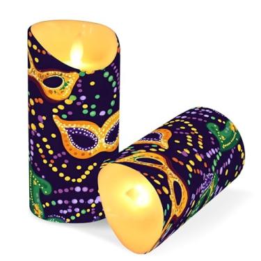 Imagem de SEHANY Máscara de carnaval velas sem chama com controle remoto e temporizador, 2 peças de velas de pilar de LED cintilantes operadas por bateria para decoração de festa de casamento, dia dos namorados