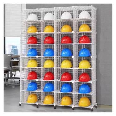 Imagem de Caixas de armazenamento empilháveis de capacete de segurança com rodas - Rack organizador de capacete rígido ajustável para construção e oficina - Solução de exibição de grade 32 que economiza espaço