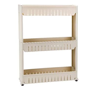 Imagem de Carrinho de armazenamento fino com rodas, carrinho organizador móvel de 3 níveis, unidade de prateleiras utilitárias para cozinha, banheiro e lavanderia (Cáqui) - Solução versátil e econômica de
