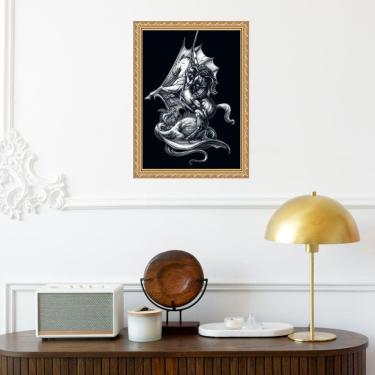 Imagem de Quadro Moldura Dourada São Jorge Fundo Preto 45X34Cm