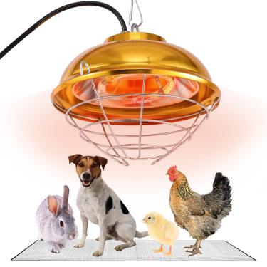 Imagem de Aquecedor de galinheiro de 300 watts, lâmpada de calor de temperatura dupla para aves domésticas com aquecimento de fibra de carbono, altura de suspensão ajustável e design à prova d'água para