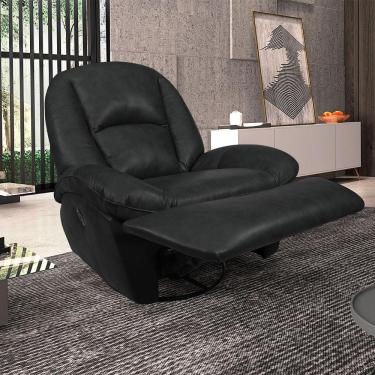 Imagem de Poltrona do Papai Sala de Cinema Carrie Reclinável Retrátil Manual Glider Giratória Couro Preto Manchado G40 - Gran Belo