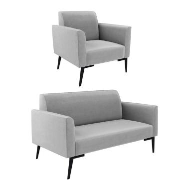 Imagem de Sofá Namoradeira Com Poltrona Pés Villach Marisa Suede Cinza D03 - D'rossi