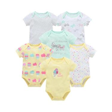 Imagem de Conjunto De 3/6 Peças De Body De Algodão De Manga Curta Para Bebês (Me