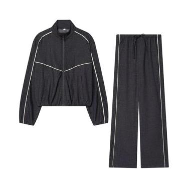 Imagem de Conjunto De Calças Jeans Femininas Com Listras Laterais E Jaqueta De G