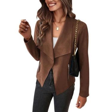 Imagem de Casaco PRETTYGARDEN 2025 Cropped de Camurça Sintética Café Grande