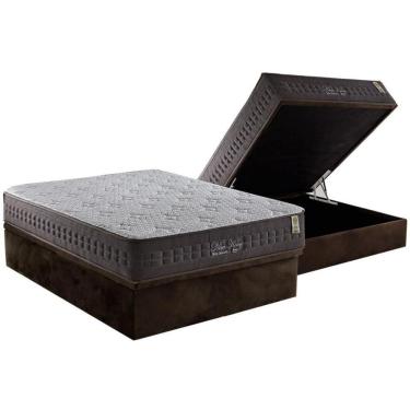 Imagem de Cama Box Baú Casal: Colchão Molas Ensacadas Anjos Masterpocket New King + Base Brown(138X188)