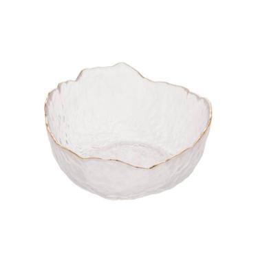 Imagem de Bowl Cumbuca de Cristal Martelado Transparente C/Borda Dourada Taj 300ml 13x6,5cm Wolff