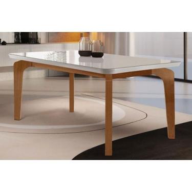 Imagem de Mesa para Cozinha Londrina + Tampo Madeirado Reto 180x90cm Imbuia - Ru