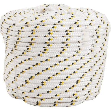 Imagem de Corda Multifilamento Trançada 14,0 Mm X 110 M, Branca Com Detalhes Em Preto E Amarelo, Vonder