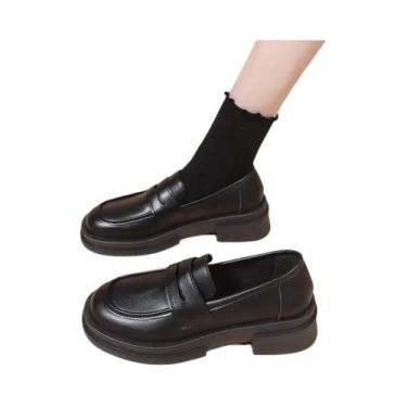 Imagem de Sapatos Femininos Pretos De Plataforma Estilo Colegial Cosplay Lolita 
