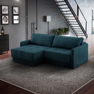 Imagem de Sofá Retrátil 3 Lugares 200cm Itália Braço Slim Veludo Azul NS Cor:Azu