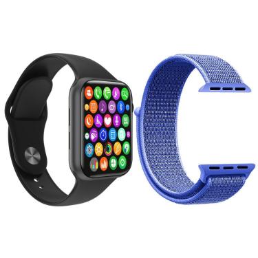 Imagem de Kit Smartwatch Iwo8 Lite Plus Preto + Pulseira Azul