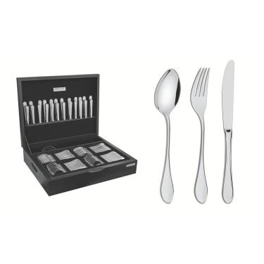 Imagem de Faqueiro Tramontina Italy 101 Peças Aço Inox Com Facas Mesa Forjadas 6mm Alto Brilho Estojo Madeira Tramontina