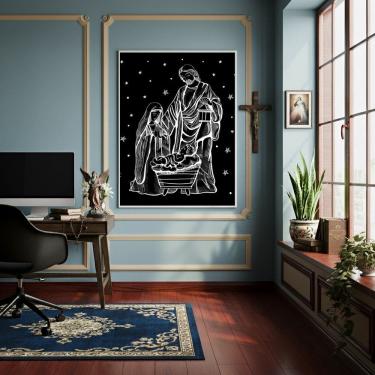 Imagem de Quadro Jesus, Maria e José - Noite Estrelada - 70x50cm