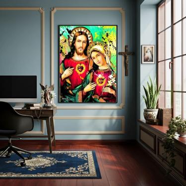 Imagem de Quadro Arte Jesus Símbolo de Amor e Maria de Pureza-70x50cm