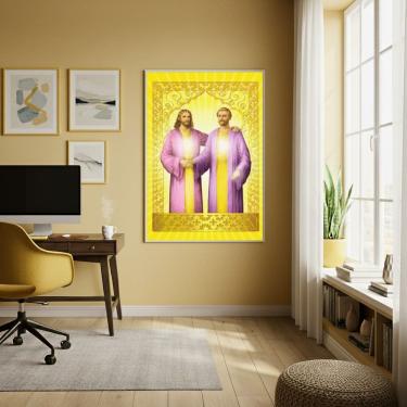 Imagem de Quadro Decorativo Arte Jesus Cristo e Saint Germain -70x50cm